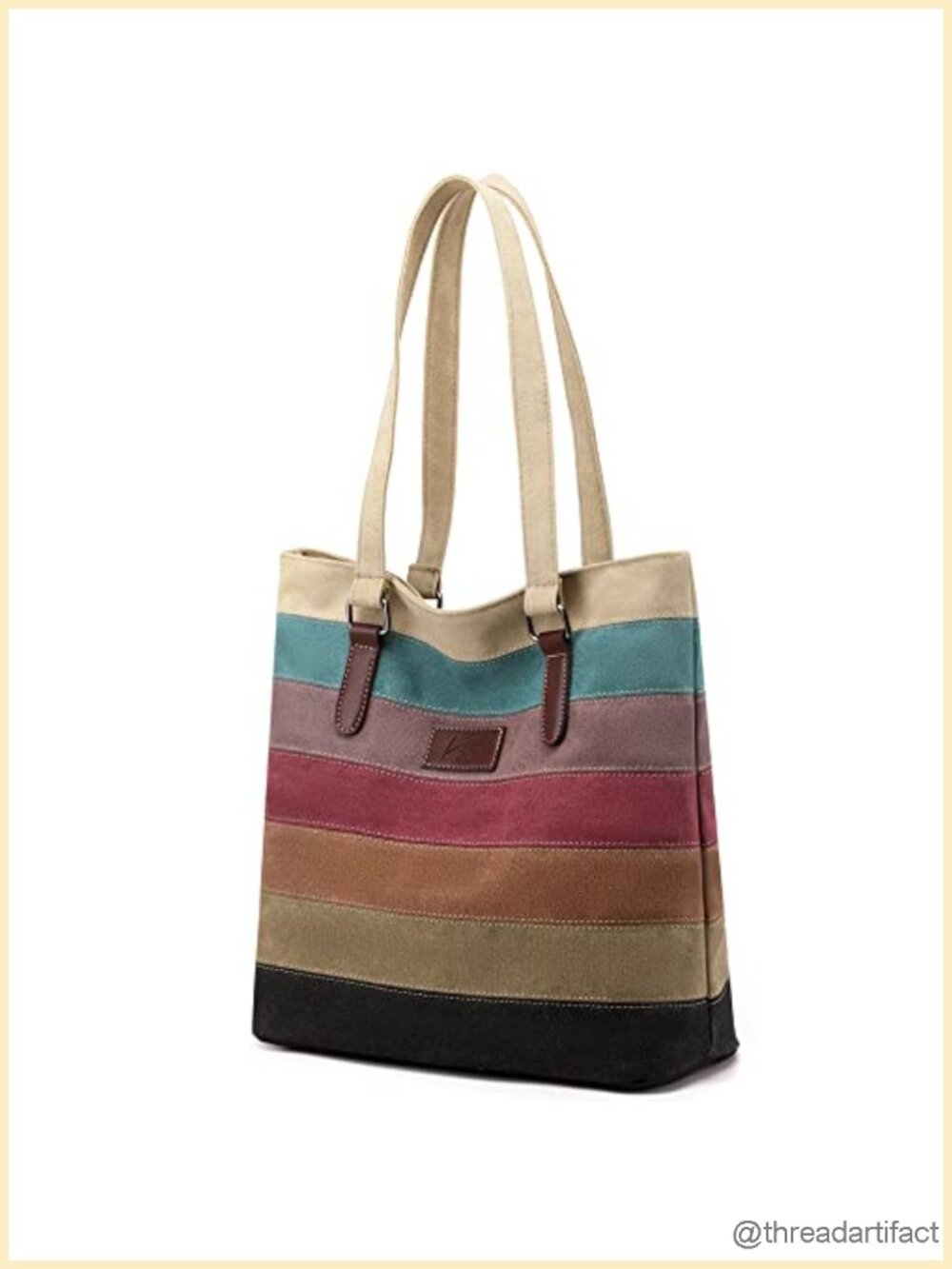 Cotton Canvas Striped Lattice Crossbody Shoulder Bag Tote Satchel